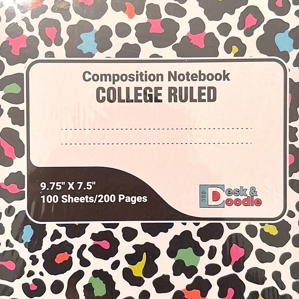 Brand New 6-Pack Colorful Leopard Print Composition Notebooks College Ruled